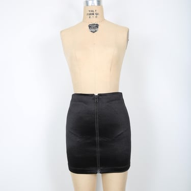 Betsey Johnson Skirt Black Stretch Mini Skirt  Zipper Skirt Designer Streetwear Modern 80s 90s Y2K 
