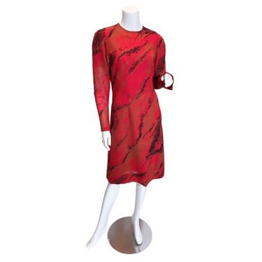 1980s Pauline Trigere Wool Printed Dress 