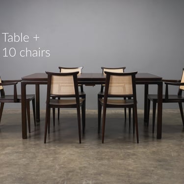 Restored 1950's Edward Wormley x Dunbar Dining Set with Large Table and Ten Chairs 