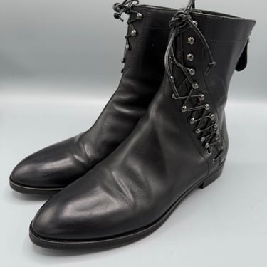 Leather Lace up Flat Ankle Boot