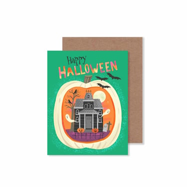 Pumpkin Diorama Halloween Notecard/ 4.25