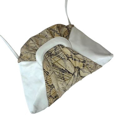 Vintage 80s 90s Charles Klein White Tan Genuine Leather Snakeskin Bag Handbag Clutch Purse 