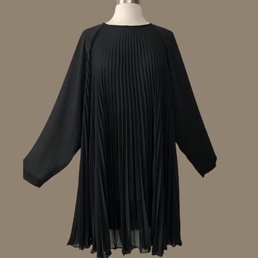 Vintage 70s Black Accordion Pleat Tent Dress 