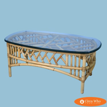 Fretwork Burnt Bamboo Glass Top Coffee Table