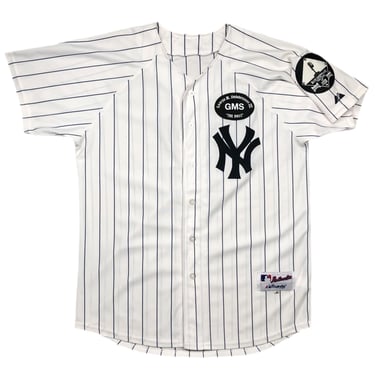 Vintage 00s Majestic New York Yankees “The Boss” George Steinbrenner/Derek Jeter and Bob Sheppard #2 Pinstripe Memorial Baseball Jersey Size 