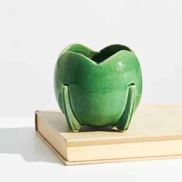 1930s Vintage Nelson McCoy Green Tulip Orb Planter // Small Art Deco Ceramic Jardiniere Vase 