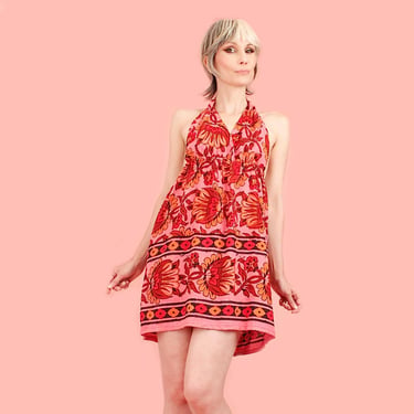 Deadstock Indian Cotton Tunic Ultra Mini Dress ViNtAgE 60s 70s // Babydoll Bohemian Summer // Made in India Hippie BoHo Floral Flower Power 