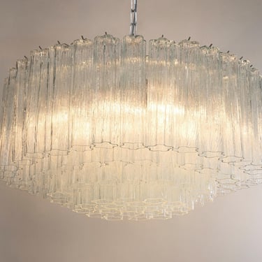 Murano Glass Chandelier, Clear Decorative lamp, handmade in Italy (Ø80cm, 6 Lights) 
