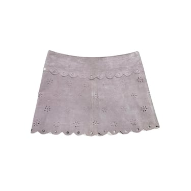 Y2K Arden B. Dusty Rose Pink Micro Mini Suede Skirt / Scalloped Hem / Laser Cut Leather / Floral / Daisies / XS / size 2 / pastel / Mod / 