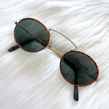 Vintage 90s Round Tortoiseshell and Gold Sunglasses 