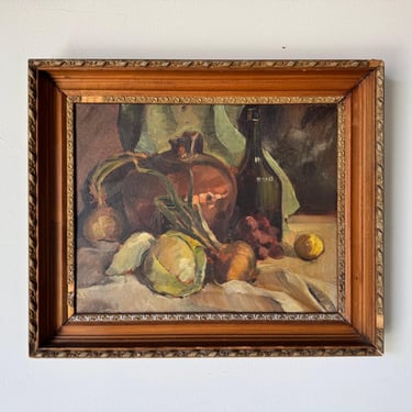1950's Vintage Still Life Oil on Board Painting -Framed 