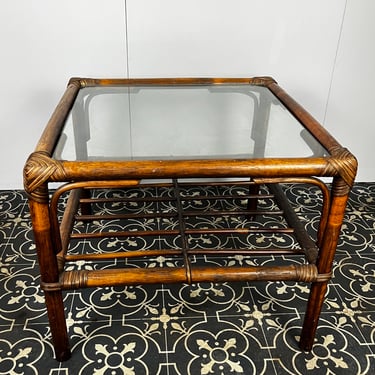Antique Bohemian Bamboo Coffee Table: Cane & Glass, 1930s Style 