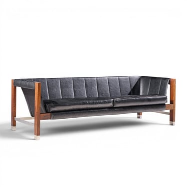 Jack Cartwright for Founders Mid Century Rosewood Leather Sling Sofa - mcm 