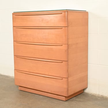 Heywood Wakefield Mid-Century Modern Solid Birch Five-Drawer Highboy Dresser, 1965
