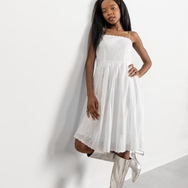 WHITE COTTON EMBROIDERED Dress Vintage Summer Sun Dresses 90's / Small Xs Extra Small 