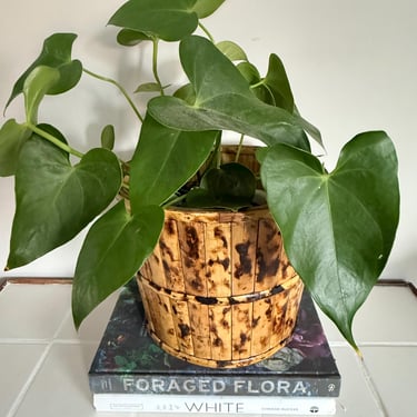 Vintage British Colonial Style Bamboo Rattan Planter Wastebasket 