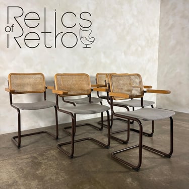 Six Brown Cesca Cane Rattan Marcel Breuer Dining Chairs Mid Century Vintage Retro MCM 