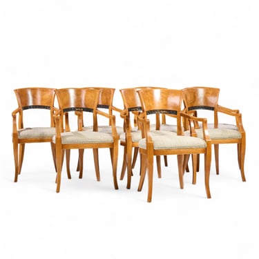 William Switzer Biedermeier Armchair Olive Burlwood Dining Chairs - Set of 8 