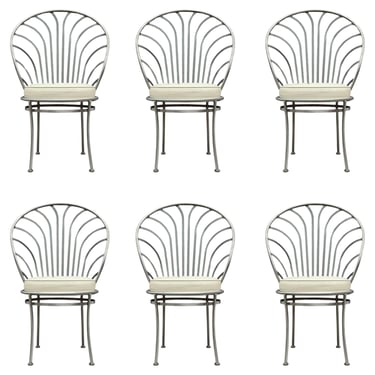Set of Six Stainless Postmodern Dining Chairs by Arthur Umanoff in Art Deco Form