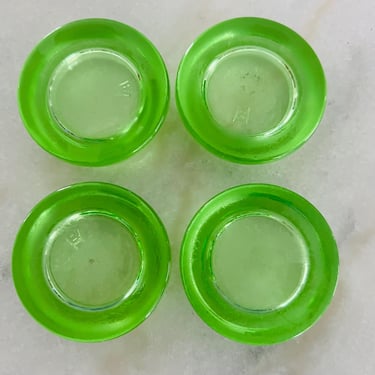 Set of 4 Antique Hazel Atlas Uranium Glass Furniture Coasters Depression Era pieces used to protect floors and carpets 
