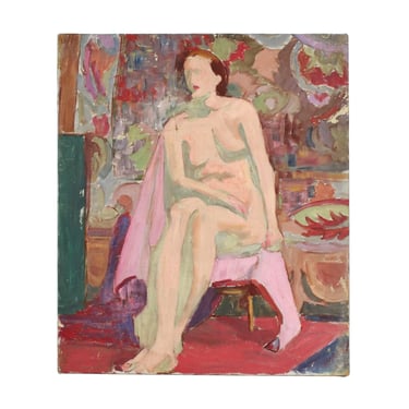 1930s Oil Painting Portrait of Seated Nude Grant Reynard Ashcan School