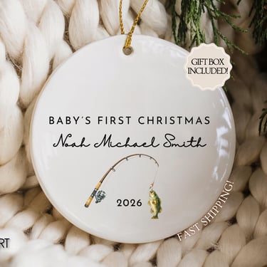 Custom Baby's First Christmas Ornament, Personalized Newborn Name Keepsake Ornament 2026, Fishing Ornament, Son's First Christmas by CloudArt