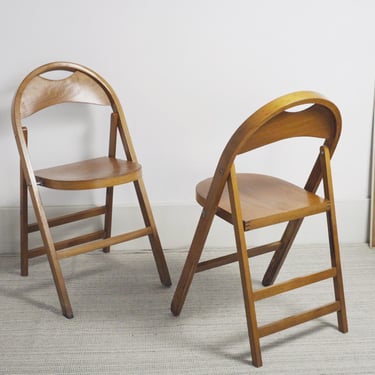 Castiglioni Tric Folding Chairs, Bernini, 1965, Pair of Vintage Wooden Chairs 