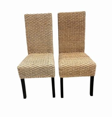 Pair of rattan parson-style armless side chairs, 41H. 18W. 22D.