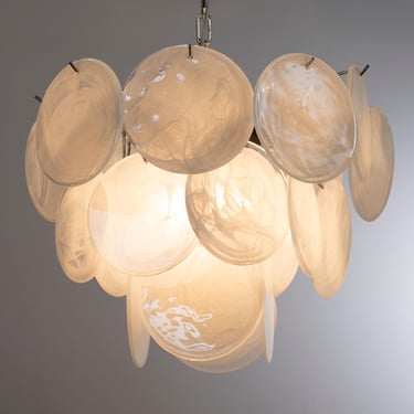 Disc Chandelier – Murano White Alabaster Glass lamp Hand-blown, Made in Italy 