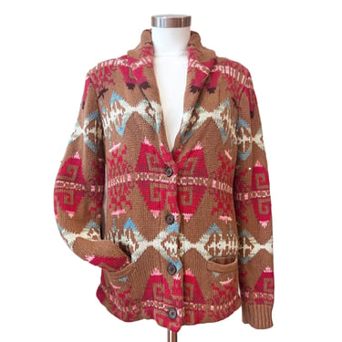 Ralph Lauren AMERICAN Living Sweater, Southwestern Style Cardigan, Native American Style, Western Women's M,  Navajo Cotton Weave 