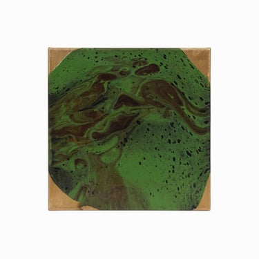 Deborah Weiss Abstract Oil Painting on Canvas Green Golden Abstraction Vintage 
