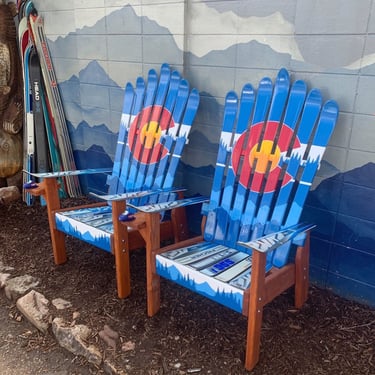 Set of 2 - Colorado Flag Ski Chairs - Upcycled Outdoor Patio Set 