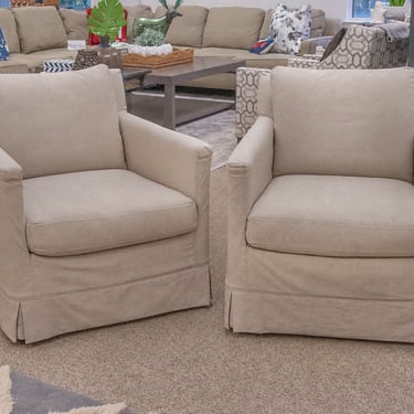 Pair of Lee Industries 'Natural Linen' Swivel Chairs