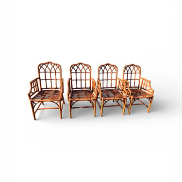 Great collection of four vintage McGuire style rattan chairs 