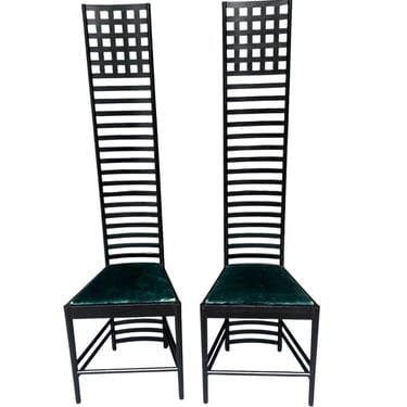 Iconic Pair Of Hillhouse Chairs By Charles Rennie Mackintosh For Cassina 1985 