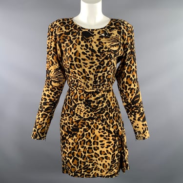YVES SAINT LAURENT Size 4 Tan Black Silk Leopard Knee-Length Dress