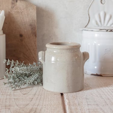 Small Vintage French Glazed Light Beige Stoneware Pot 