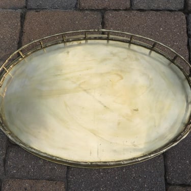Vintage Brass Bamboo Tray - Mid Century Oval Brass Tray 