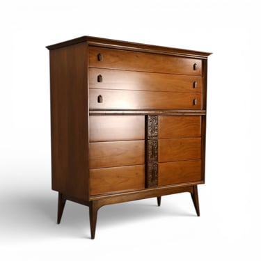 Basset Mayan Vintage Mid Century Modern Tiki Highboy Dresser c. 1960s 