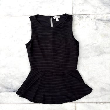 Y2K Bisou Bisou Blouse Black Sleeveless Peplum Ribbed Women Small Office Corpcore 
