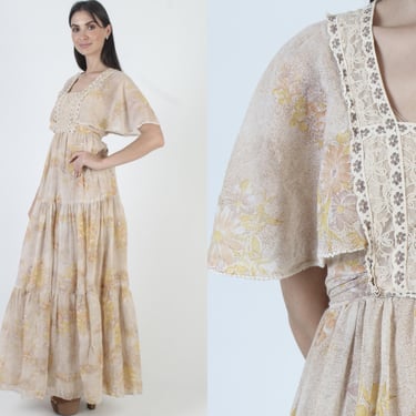 Jody T Cottage Of California Dress, Floral Cottagecore Sundress, Vintage 70s Prairie Style 