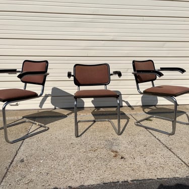 Set of 3 Authentic Vintage Cesca Arm Chairs by Marcel Breuer Mid Century Modern Bauhaus Knoll Gavina 