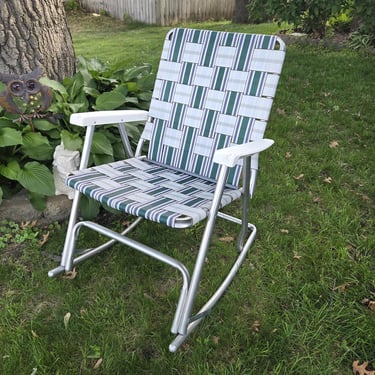 Vintage Green and White Strap Folding Rocking Garden/Lawn Lounge Chair 