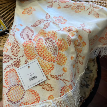 100292711 - 70s Round Orange and Yellow Tablecloth with Fringe -  - DECOR