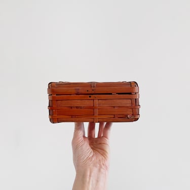 Vintage Japanese Bamboo Storage Sewing Trinket Basket Mid Century Japan, Silk Lined 