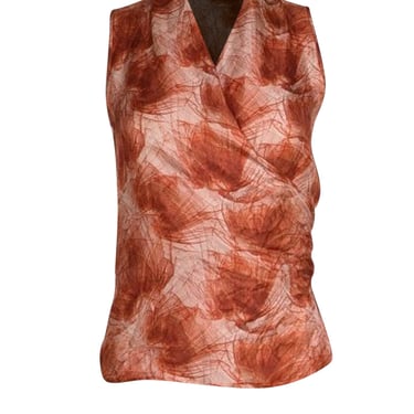 Max Mara - Copper Abstract Pattern Wrap Sleeveless Blouse Sz XS