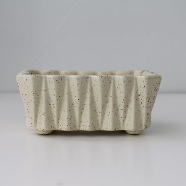 Mid-Century Geometric Planter, Vintage White MCM Plant Pot, USA Pottery 