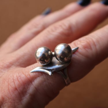 Vintage Sterling Ball Ring, Mexican Silver Jewelry, Adjustable Ring 