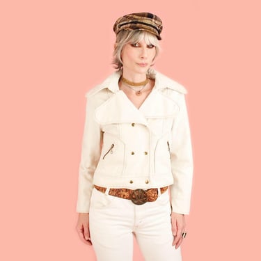 ViNtAgE 70's Studded Moto Jacket // Cream Cotton MoD // Zippers Cropped 