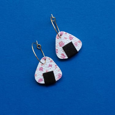 Umeboshi Onigiri Rice Ball Earrings - Reclaimed Leather Hoops or Hooks 